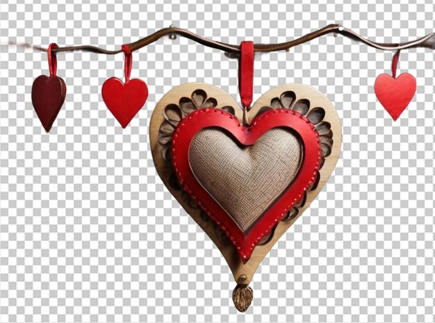 PSD heart on a string on natural dark wood frame heart handmade hanging on the dark wooden board valentines day greeting card