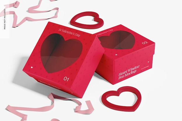 PSD heart window boxes mockup,high angle view