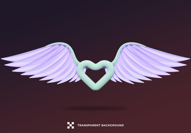 PSD heart with angel wings 3d render