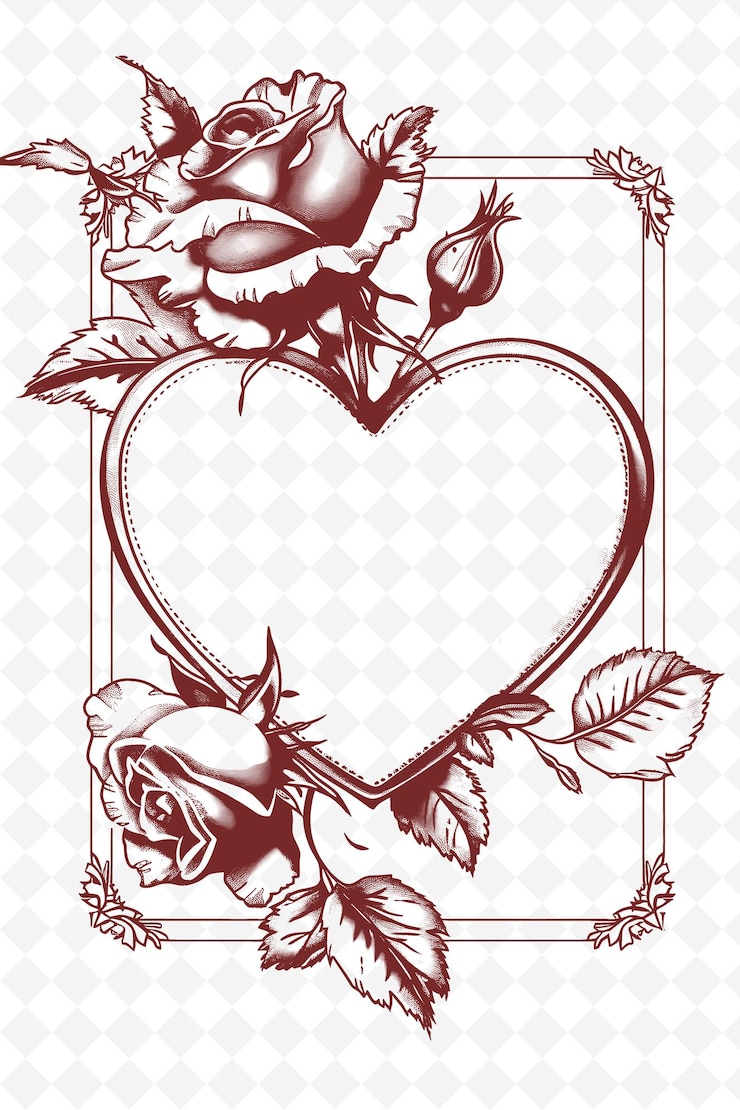 PSD a heart with a bunch of roses and a heart with a background of roses