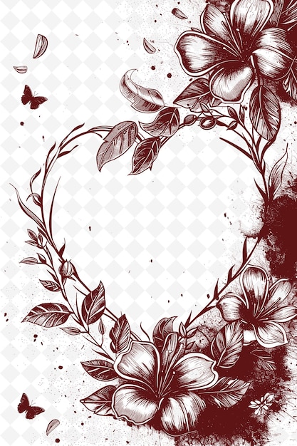 PSD heart with butterflies on a grunge background