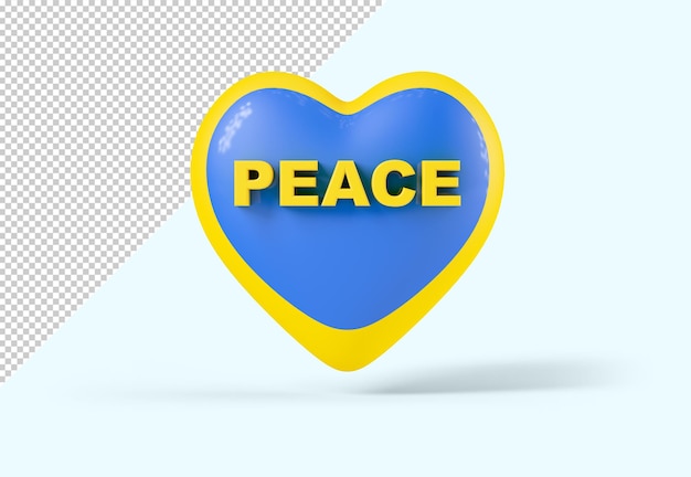 PSD 우크라이나 국기의 색상과 평화 모형이라는 단어가 있는 하트