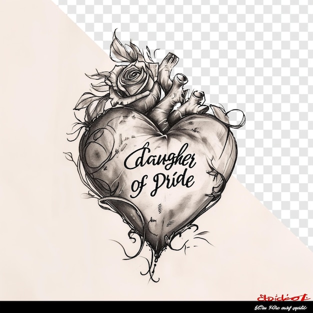 PSD heart with daughter of pride sketch tattoo (sketch del cuore con la figlia dell'orgoglio)