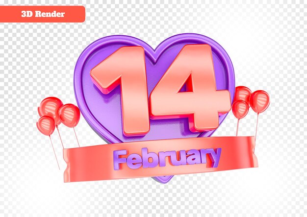 Cuore con rendering 3d del giorno 14