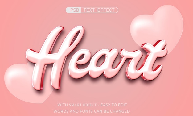 Heart with pink color editable text effect 3d style