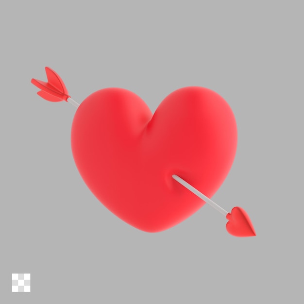 Heart with valentines arrow 3d icon psd