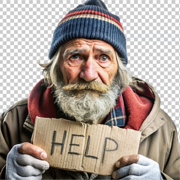 PSD a heartfelt look at the life of an elderly homeless on transparent background