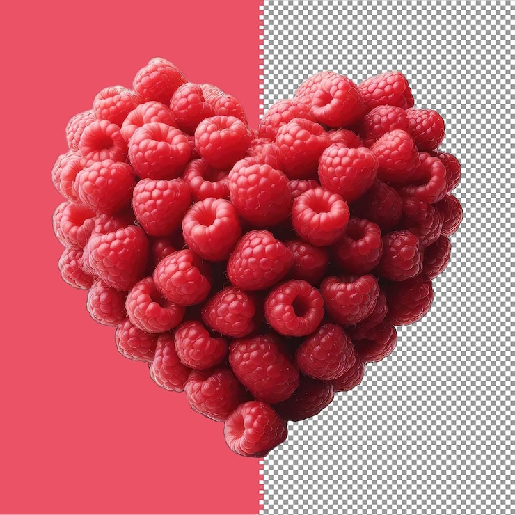 PSD heartful of red raspberries png