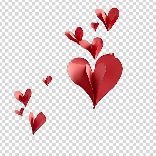 PSD hearts are flying on a transparent background