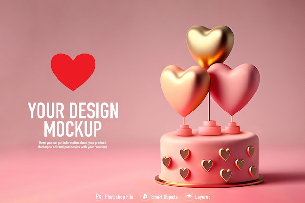 Hearts Cake mockup op roze achtergrond