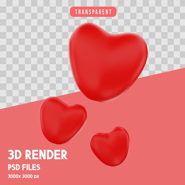 PSD ハートアイコン3dレンダリング分離プレミアム