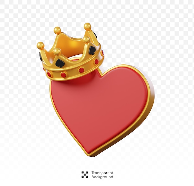 PSD hearts poker symbol with crown isolated casino and gambling icon 3d illustration