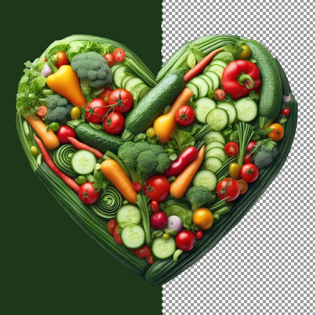 PSD Сорт свежих овощей в форме сердца пнг