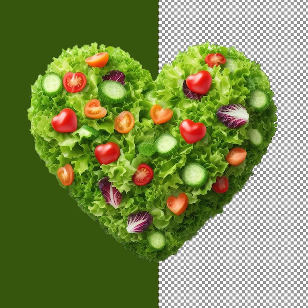 PSD insalata di verdure fresche a forma di cuore png