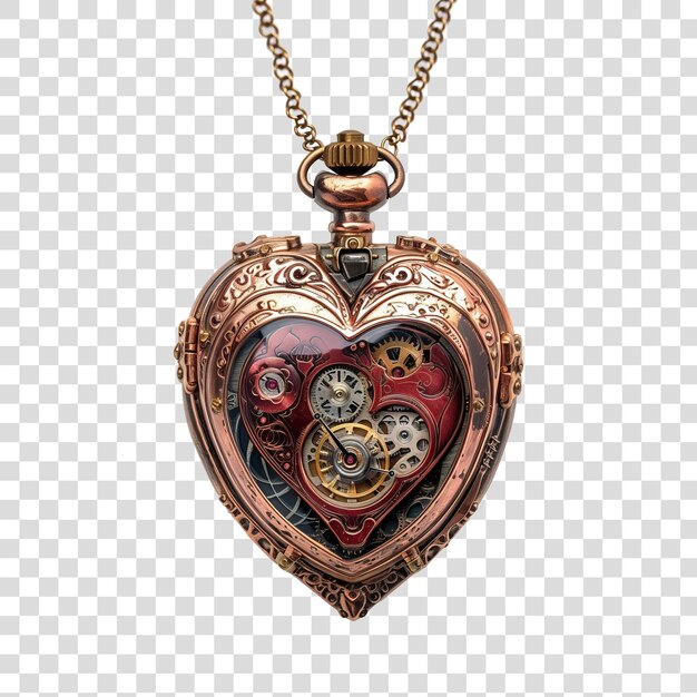 Medaglione steampunk a forma di cuore ispirato a parti di orologi isolati su uno sfondo trasparente png