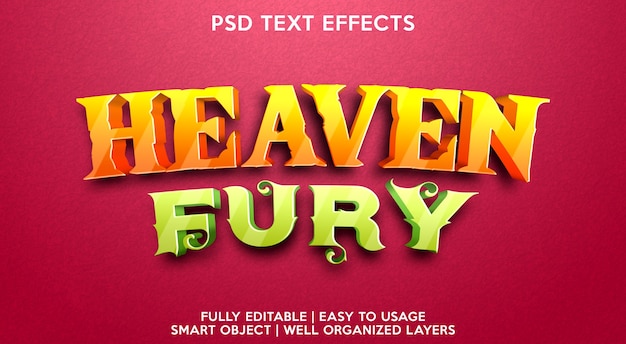 PSD modello di effetto testo heaven fury