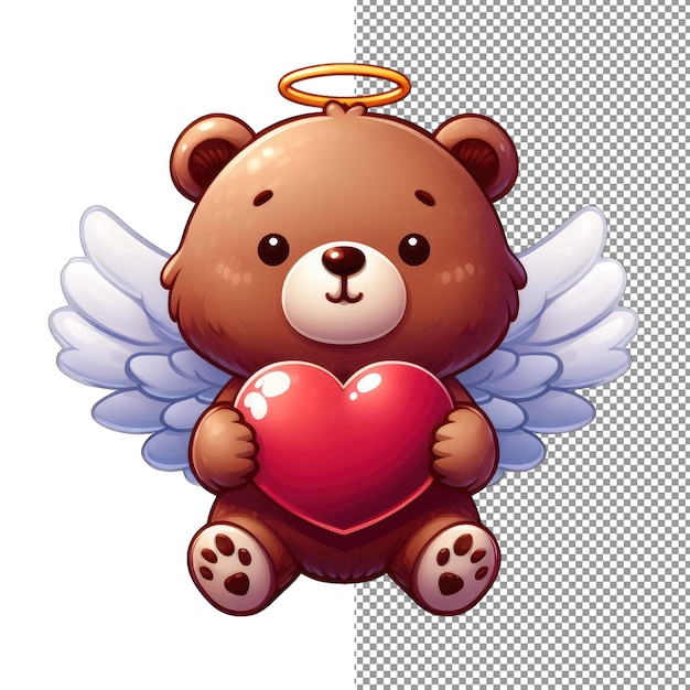 PSD heavenly bear embrace wings and heart sticker