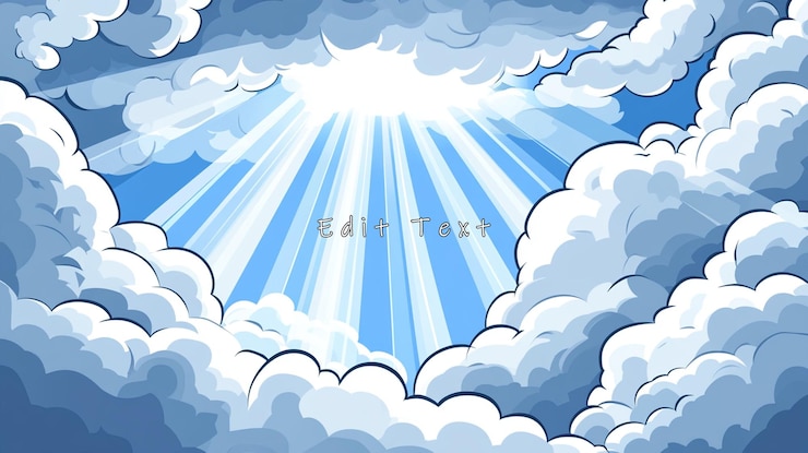 PSD heavenly light rays bursting through fluffy clouds