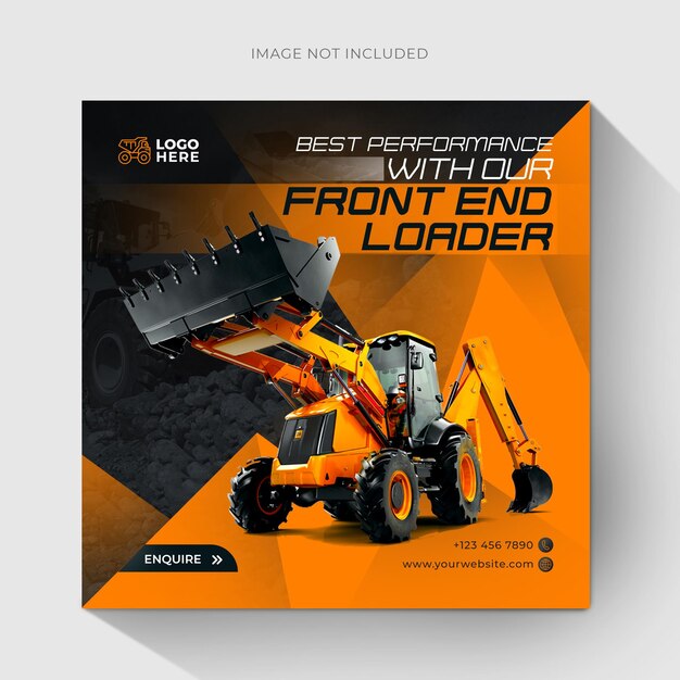 PSD heavy equipment front end loader social media post template design