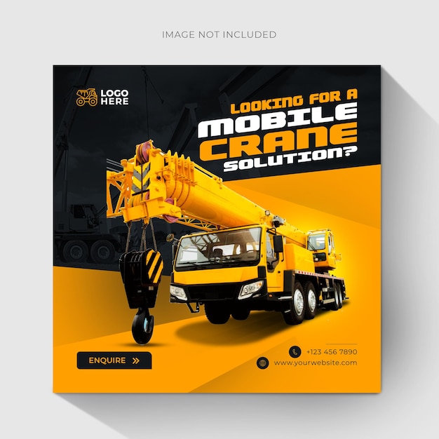 PSD heavy equipment mobile crane social media post template design