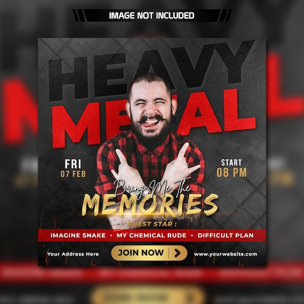 Heavy metal red gold flyer or social media post