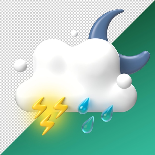 Heavy thunderstorms rainy night 3d icon cute illustration