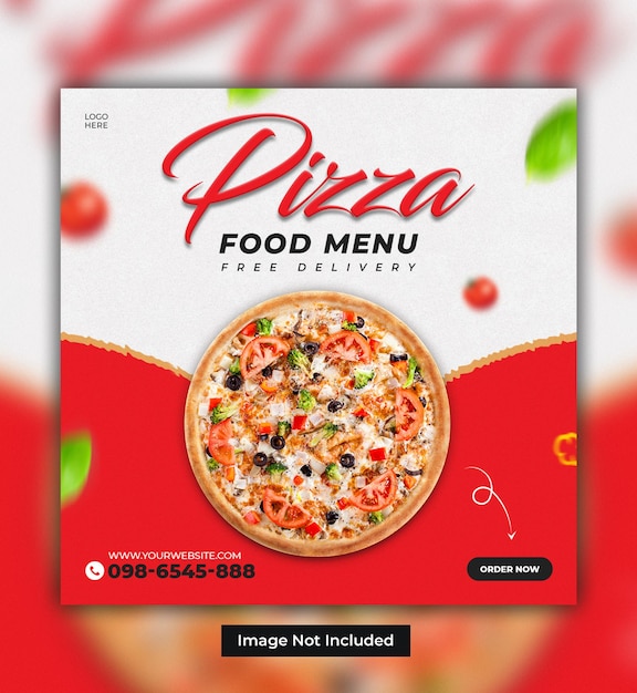 Heerlijk eten menu en pizza social media banner ontwerpsjabloon