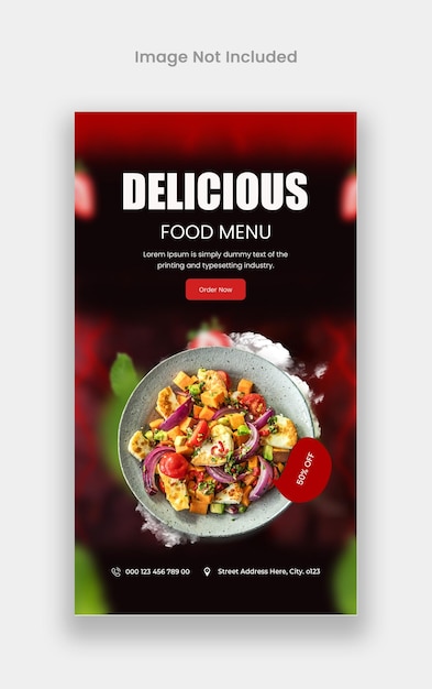 Heerlijk eten menu instagram verhaal sjabloonontwerp premium psd