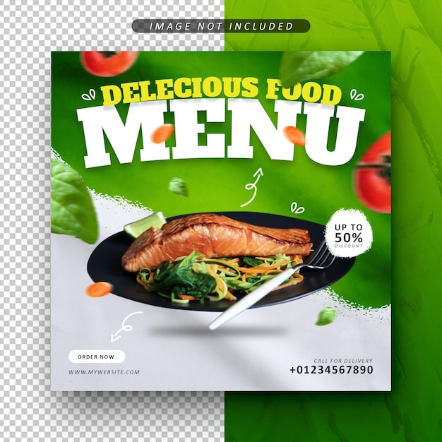 Heerlijk eten menu social media promotie banner post ontwerpsjabloon