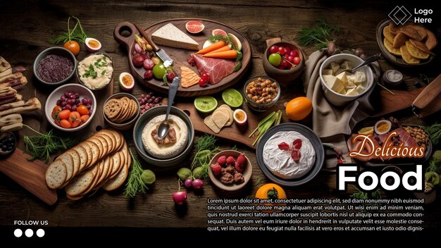 PSD heerlijk eten uitzicht op de bovenste tafel poster