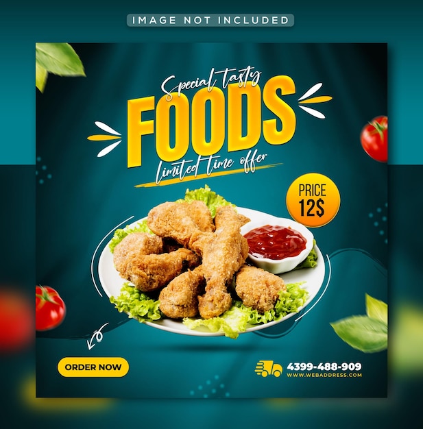 Heerlijk fastfood- en restaurantmenu social media promotionele postontwerpsjabloon premium psd