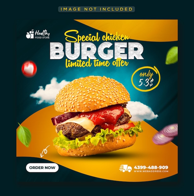 PSD heerlijk fastfood- en restaurantmenu social media promotionele postontwerpsjabloon premium psd