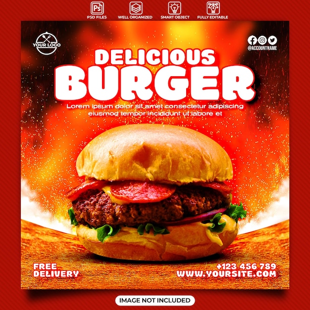 Heerlijk hamburgervoedsel social media instagram-sjabloon