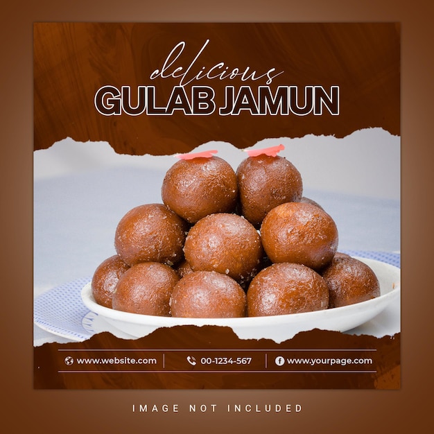 PSD heerlijk indiase dessert gulab jamun food banner en social media post template flyer