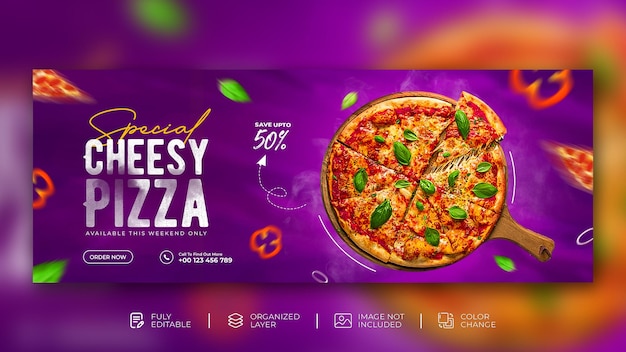 Heerlijk pizza eten menu en restaurant facebook omslag banner sjabloon gratis psd