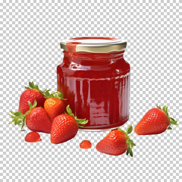 PSD heerlijke aardbeien jam pot geïsoleerd op transparante achtergrond.