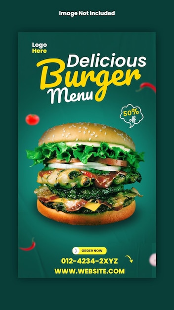 Heerlijke burger menu sociale media verhaal promotie ontwerpsjabloon voedsel menu ontwerp premium vector