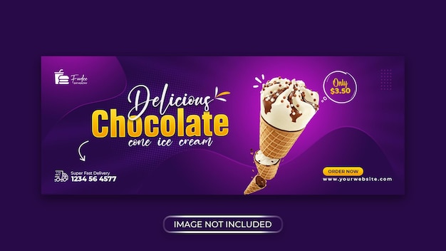 Heerlijke chocolade-ijs promotionele facebook-omslag of bannersjabloon Premium Psd