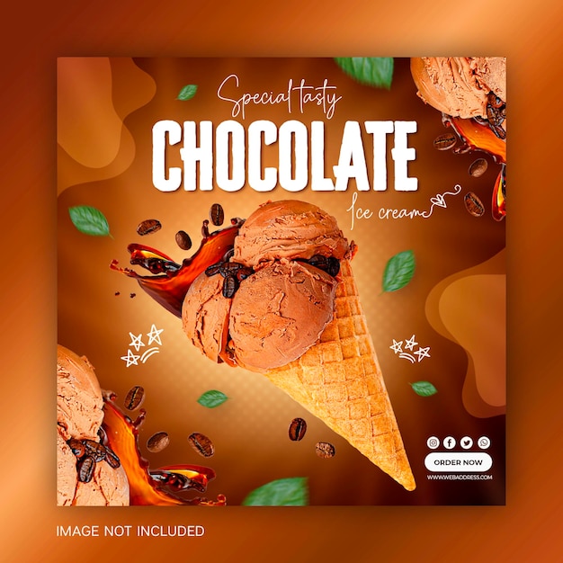 PSD heerlijke chocolade kegel ijs social media sjabloon instagram post ontwerp