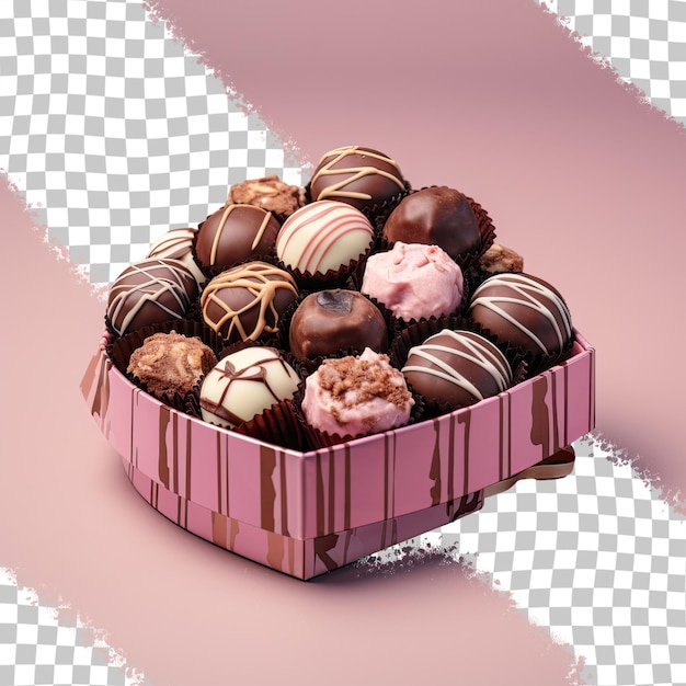 PSD heerlijke chocoladepralines in een doos op een doorzichtige achtergrond