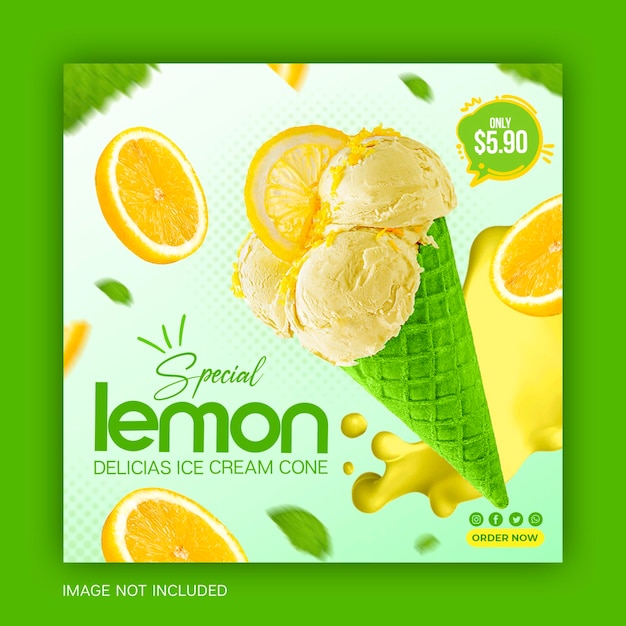 Heerlijke citroen ijsje sociale media banner Instagram post ontwerpsjabloon