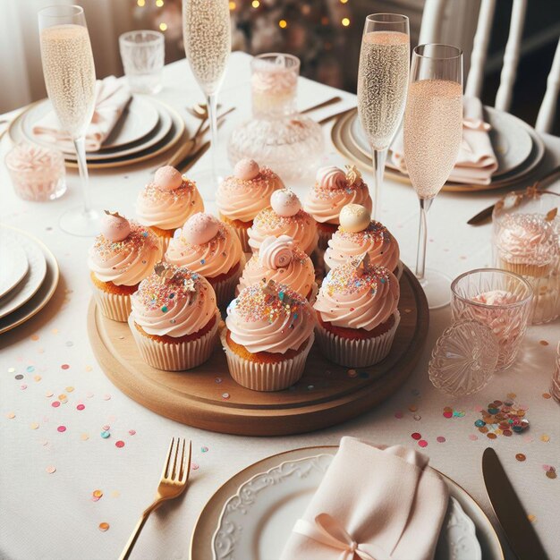 PSD heerlijke cupcakes in een dienblad op tafel.