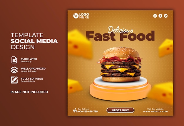 Heerlijke fast food promotie instagram post of vierkante webbanner social media template