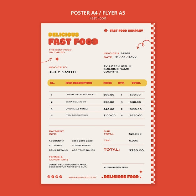 Heerlijke fastfood postersjabloon