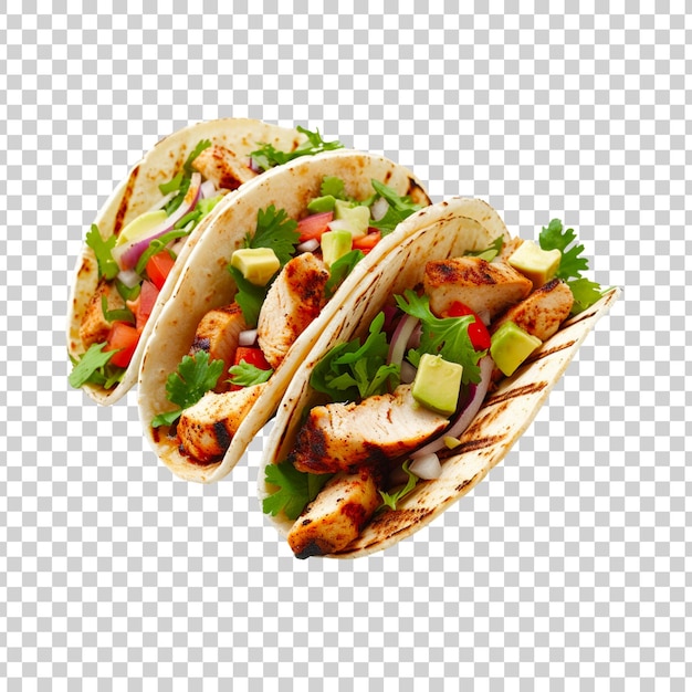 PSD heerlijke gegrilde kip en groente taco's geïsoleerd op een doorzichtige achtergrond