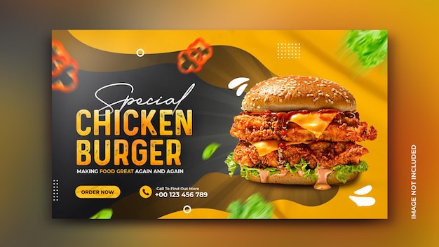 Heerlijke hamburger en eten menu social media banner sjabloon gratis psd