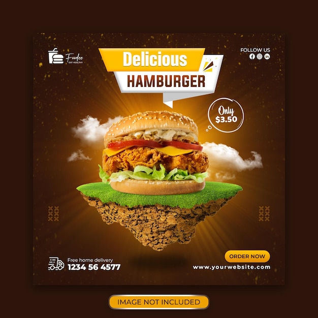 Heerlijke hamburger en eten menu social media banner sjabloon Premium Psd