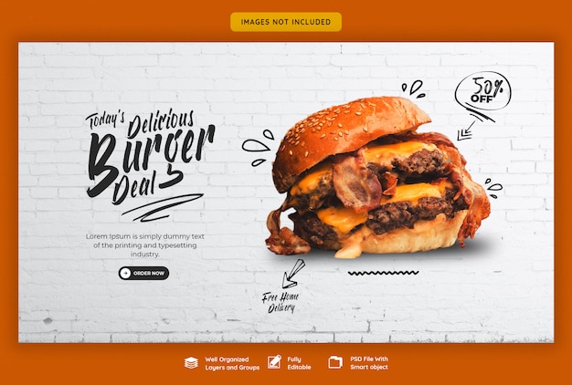 Heerlijke hamburger en eten menu web-sjabloon voor spandoek