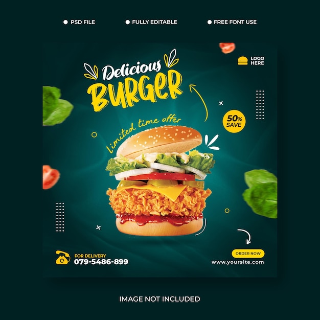 Heerlijke hamburger en eten menusjabloon premium psd