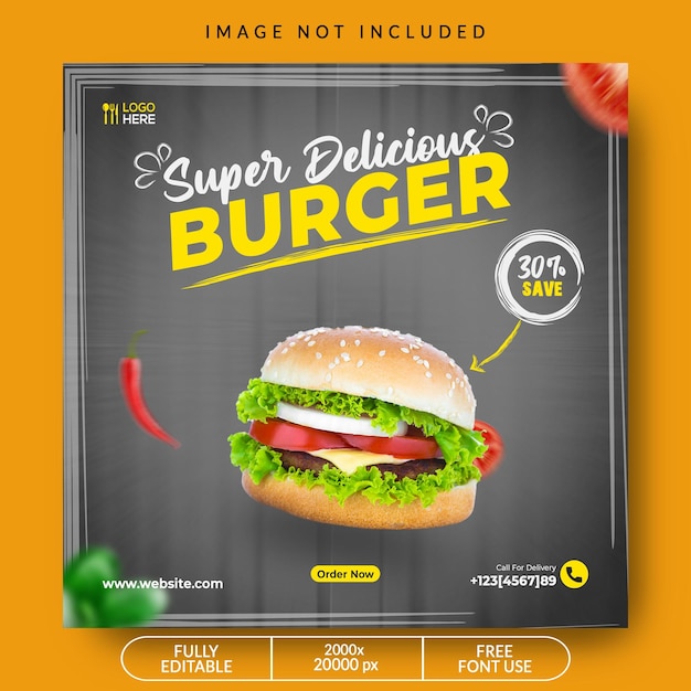 Heerlijke hamburger eten social media post bannersjabloon Gratis Psd